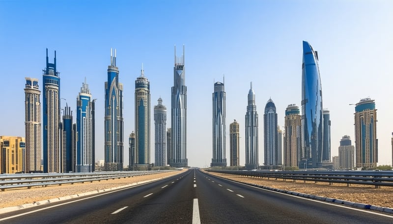 Dubai skyline with Road Pass Journey Travel services